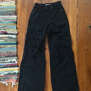 Black High-rise Wide Leg Ripped Jeans